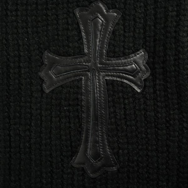 Chrome Hearts Large Cross Patch Ribbed Knit Zip-Up Sweater in Black (2) Chrome Hearts Large Cross Patch Ribbed Knit Zip-Up Sweater in Black