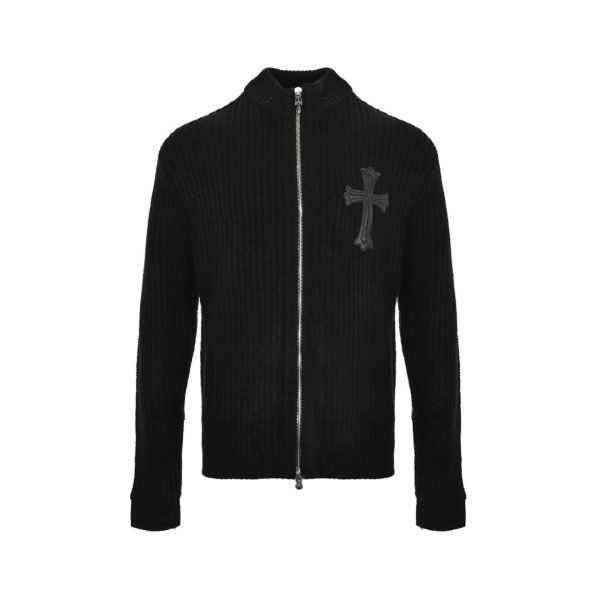 Chrome Hearts Large Cross Patch Ribbed Knit Zip-Up Sweater in Black (9) Chrome Hearts Large Cross Patch Ribbed Knit Zip-Up Sweater in Black
