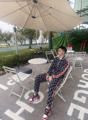Gucci GG Jacquard Track Pants in Navy and Ivory