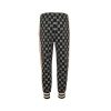 Back view of Gucci monogram track pants demonstrating a continuous GG pattern and tapered ankle silhouette.