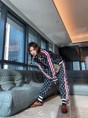 Gucci GG Jacquard Track Pants in Navy and Ivory