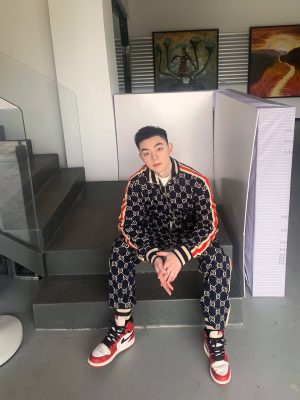 Gucci GG Jacquard Zip-Up Track Jacket in Navy and Ivory