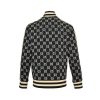 Back view of a dark navy Gucci GG Jacquard track jacket highlighting the continuous interlocking monogram pattern and striped ribbed hem.