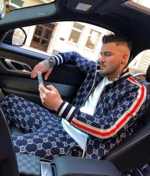 Gucci GG Jacquard Zip-Up Track Jacket in Navy and Ivory