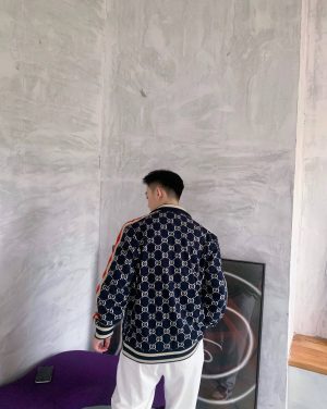 Gucci GG Jacquard Zip-Up Track Jacket in Navy and Ivory