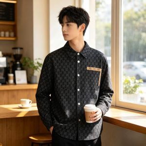 Gucci GG Monogram Shirt Jacket in Black and Beige