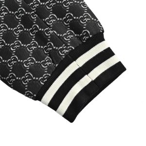 Gucci GG Monogram Zip Varsity Bomber Jacket in Black and White