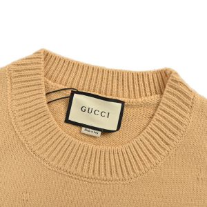 Gucci Intarsia Logo Knit Crewneck Jumper in Camel