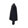 Side profile view of a dark navy Gucci corduroy jacket showing the buttoned cuffs and textured fabric.