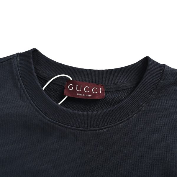 Gucci Embroidered Logo Cotton Sweatshirt in Dark Navy
