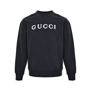 Gucci Embroidered Logo Cotton Sweatshirt in Dark Navy