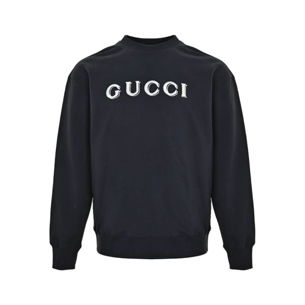 Gucci Embroidered Logo Cotton Sweatshirt in Dark Navy