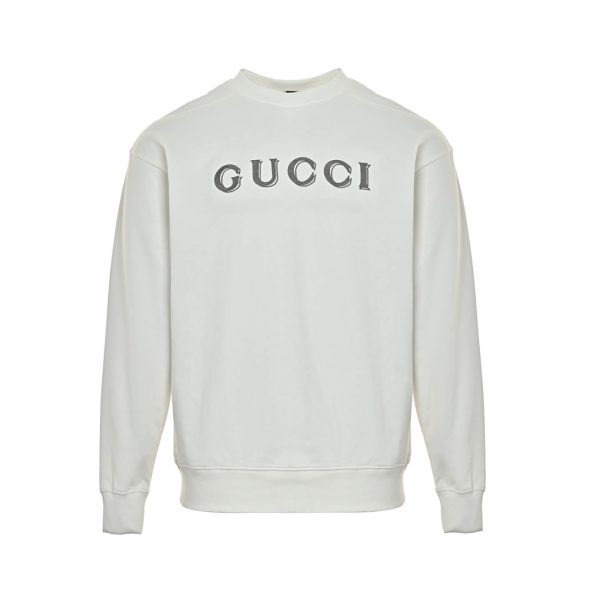 Gucci Embroidered Logo Cotton Sweatshirt in Dark Navy