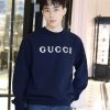 Gucci Embroidered Logo Cotton Sweatshirt in Dark Navy