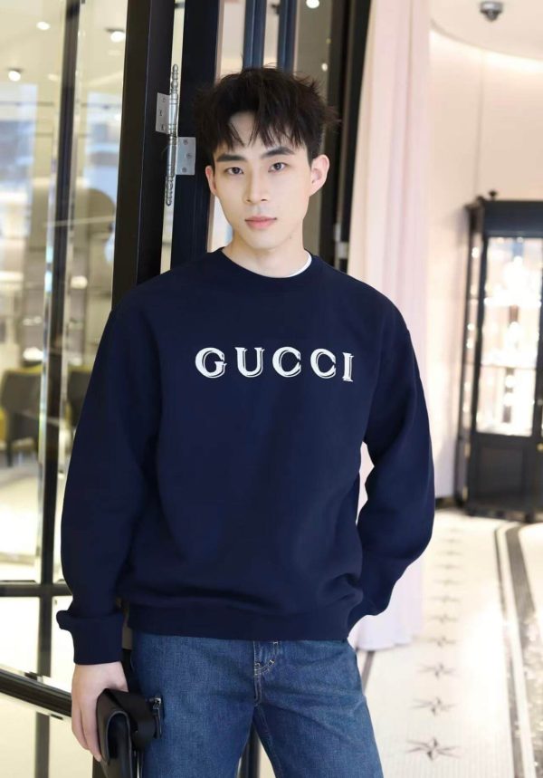 Gucci Embroidered Logo Cotton Sweatshirt in Dark Navy