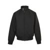 Front view of the black Gucci GG Monogram Zip-Up Jacket showcasing a subtle tonal pattern, front zipper, and double snap-button collar.
