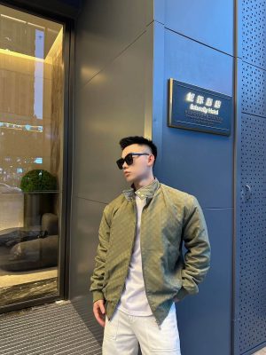 Gucci Tonal GG Monogram Zip-Up Jacket in Black