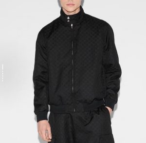 Gucci Tonal GG Monogram Zip-Up Jacket in Black