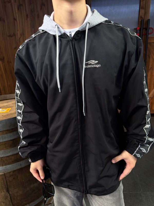 Balenciaga Large Fit Stripe Tracksuit Jacket Layered Hood BlackGrey (2) Balenciaga Large Fit Stripe Tracksuit Jacket Layered Hood Black/Grey