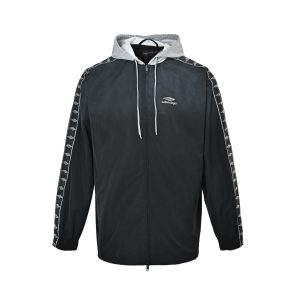 Balenciaga Large Fit Stripe Tracksuit Jacket Layered Hood BlackGrey (8) Balenciaga Large Fit Stripe Tracksuit Jacket Layered Hood Black/Grey
