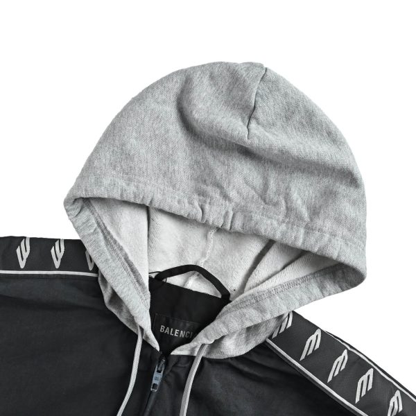 Balenciaga Large Fit Stripe Tracksuit Jacket Layered Hood BlackGrey (9) Balenciaga Large Fit Stripe Tracksuit Jacket Layered Hood Black/Grey