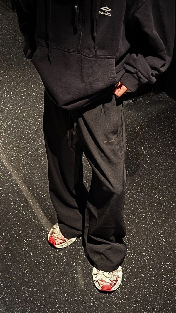 Balenciaga Wide-Leg Track Trousers Tonal Logo Black (4) Balenciaga Wide-Leg Track Trousers Tonal Logo Black