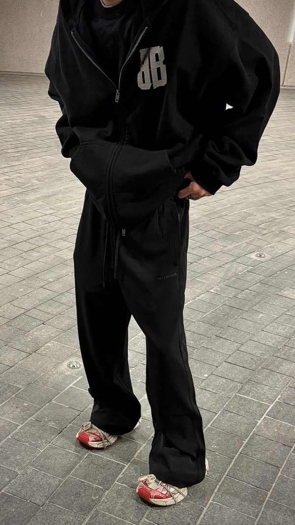 Balenciaga Wide-Leg Track Trousers Tonal Logo Black (7) Balenciaga Wide-Leg Track Trousers Tonal Logo Black