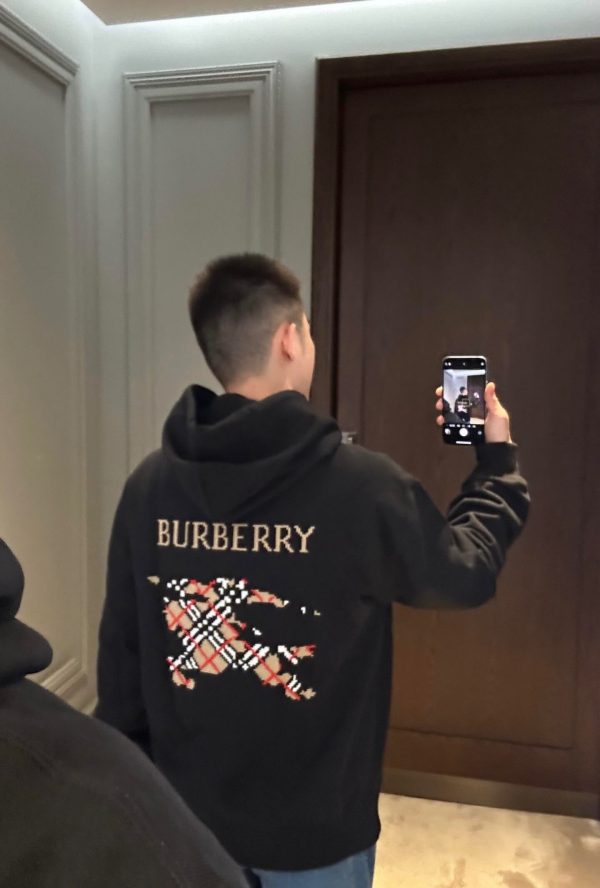 Burberry Equestrian Knight Zip Hoodie Check EKD Stamp Black