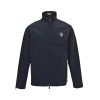 Front view of the navy blue Dior CD Diamond Blouson Jacket featuring a full zip closure, high collar, and white chest logo.
