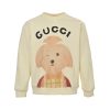 Gucci Children's Dog Illustration Crewneck Sweatshirt Ivory