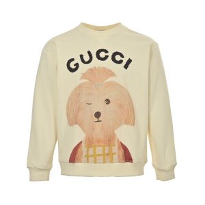 Gucci Children's Dog Illustration Crewneck Sweatshirt Ivory