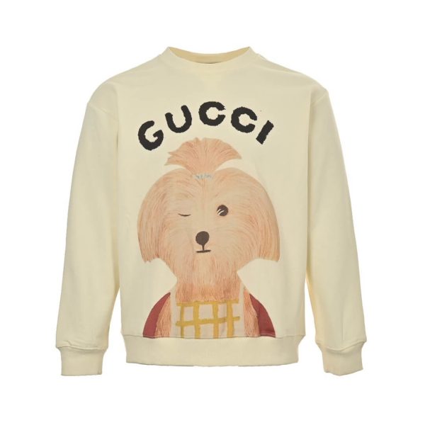Gucci Children's Dog Illustration Crewneck Sweatshirt Ivory