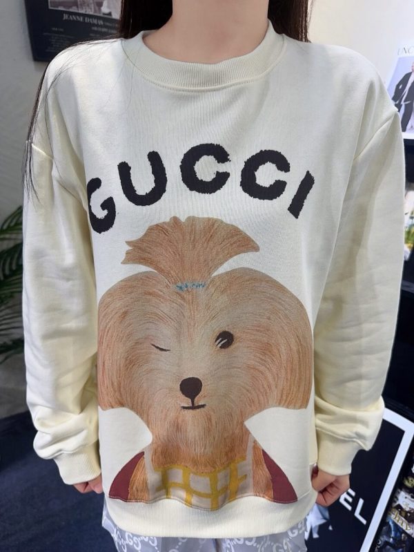 Gucci Children's Dog Illustration Crewneck Sweatshirt Ivory