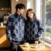 Gucci GG Fuzzy Jacquard Zip-Up Jacket Navy/White