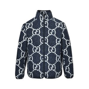 Gucci GG Fuzzy Jacquard Zip-Up Jacket Navy/White