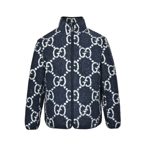 Gucci GG Fuzzy Jacquard Zip-Up Jacket Navy/White