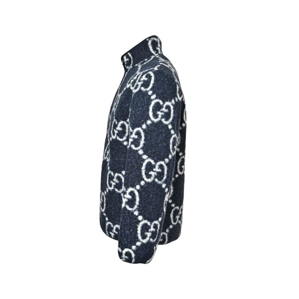 Gucci GG Fuzzy Jacquard Zip-Up Jacket Navy/White