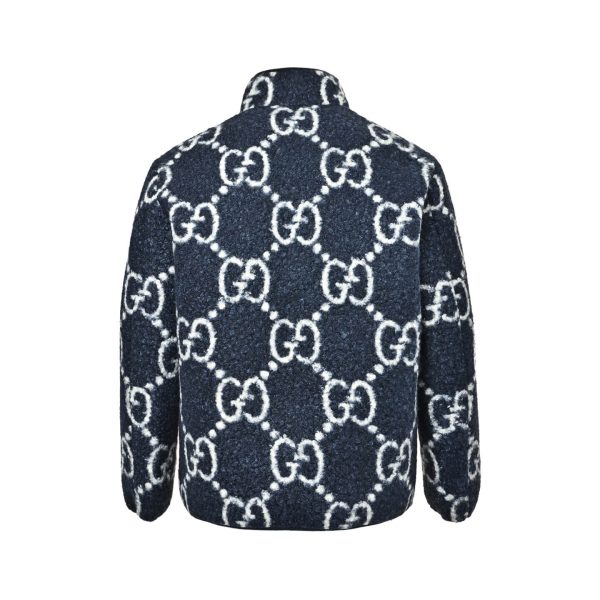 Gucci GG Fuzzy Jacquard Zip-Up Jacket Navy/White