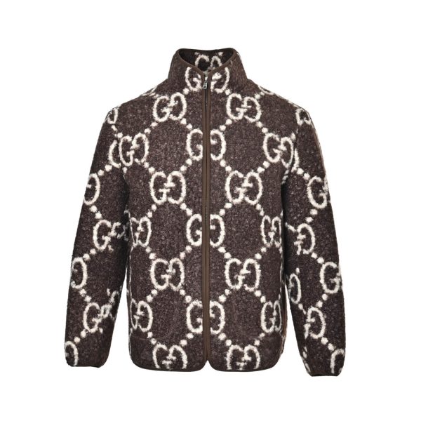 Gucci GG Fuzzy Jacquard Zip-Up Jacket Navy/White