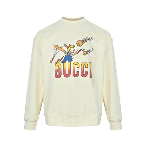 Gucci Retro Baseball Graphic Crewneck Sweatshirt Cream