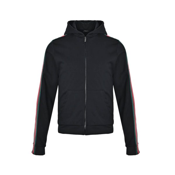 Gucci Silk Cotton Jersey Zip-Up Hoodie Signature Web Stripe Black