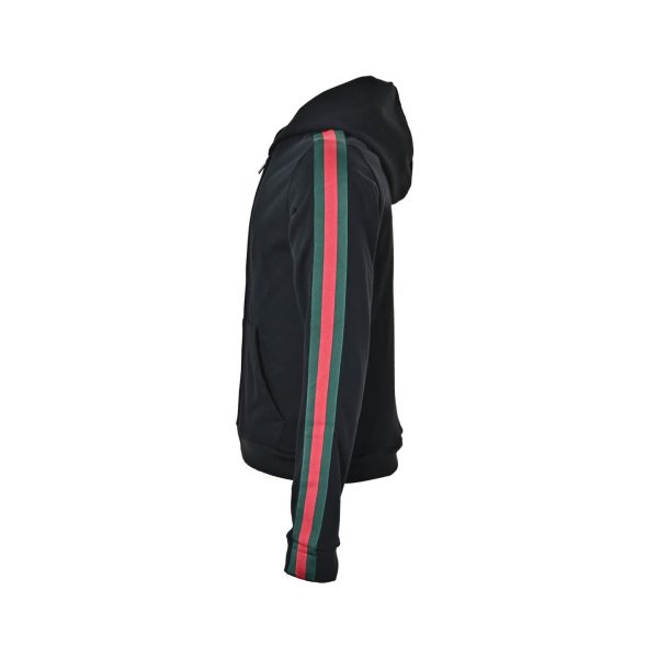 Gucci Silk Cotton Jersey Zip-Up Hoodie Signature Web Stripe Black