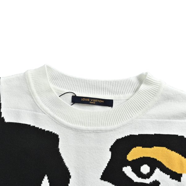 Louis Vuitton Abstract Portrait Intarsia Crewneck Sweater in White