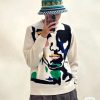 Louis Vuitton Abstract Portrait Intarsia Crewneck Sweater in White