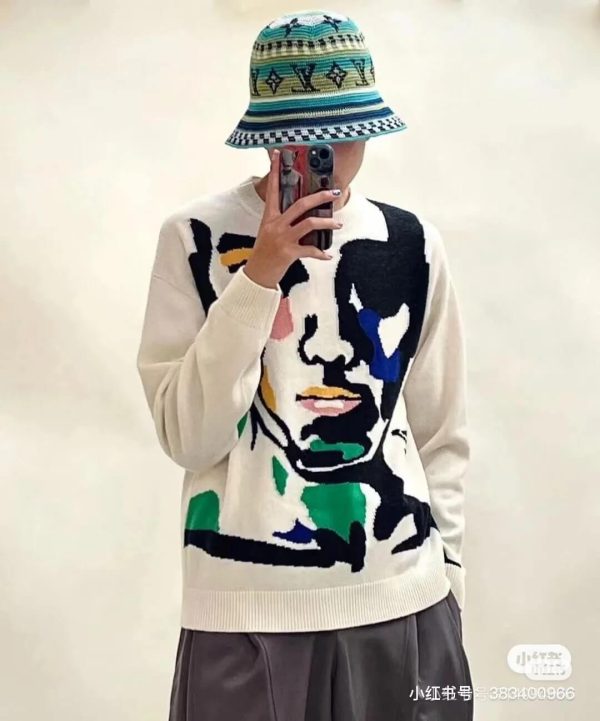 Louis Vuitton Abstract Portrait Intarsia Crewneck Sweater in White