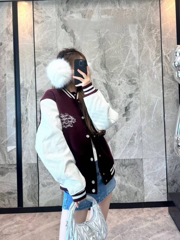 Louis Vuitton Embroidered Calfskin Varsity Jacket in Burgundy and Cream (2) Louis Vuitton Embroidered Calfskin Varsity Jacket in Burgundy and Cream