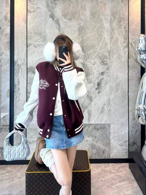 Louis Vuitton Embroidered Calfskin Varsity Jacket in Burgundy and Cream (5) Louis Vuitton Embroidered Calfskin Varsity Jacket in Burgundy and Cream