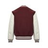 Louis Vuitton Embroidered Calfskin Varsity Jacket in Burgundy and Cream (8) Back view of the burgundy Louis Vuitton varsity jacket showing cream leather sleeves and striped ribbed trims.