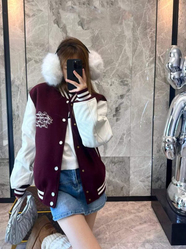 Louis Vuitton Embroidered Calfskin Varsity Jacket in Burgundy and Cream (9) Louis Vuitton Embroidered Calfskin Varsity Jacket in Burgundy and Cream