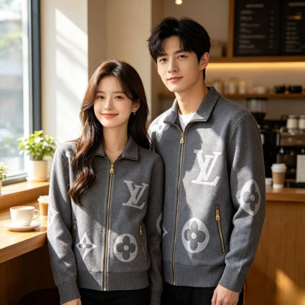 Louis Vuitton Giant Monogram Full-Zip Knit Jacket in Black and Grey